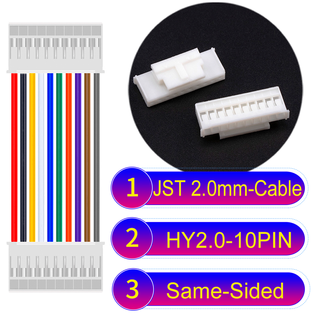 JST HY2.0mm 10-Pin Same-Side-Head Cable 22AWG UL1007 PVC JST HY2.0mm 10-Pin Same-Side-Head 22AWG PVC Cable