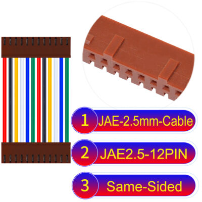 JAE 2.5mm 12-Pin Same-Side-Head 22AWG PVC Cable