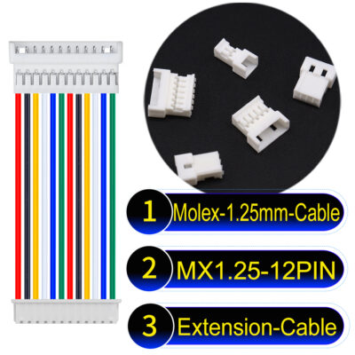Molex MX1.25mm Picoblade 12-Pin Male Female Extension Cable 28AWG UL1571 Cable