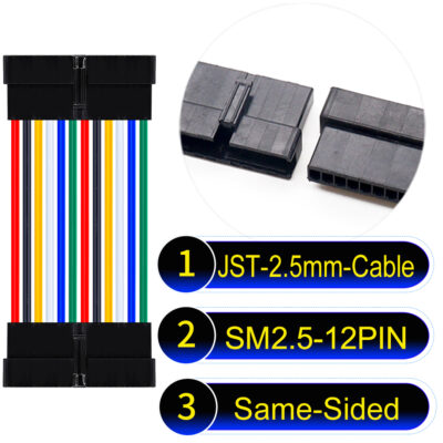 JST 2.5mm SM2.54 12Pin Female Same-Side-Head Cable