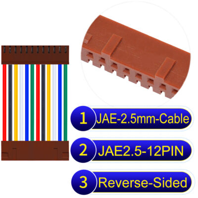 JAE 2.5mm 12-Pin Reverse-Side-Head 22AWG PVC Cable