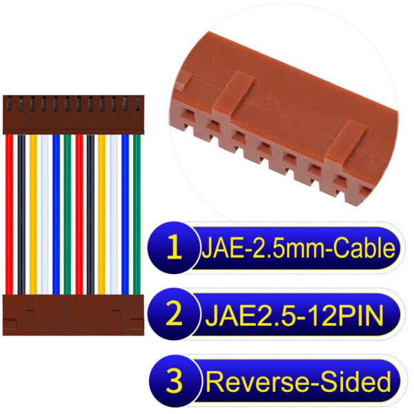 JAE 2.5mm 12-Pin Reverse-Side-Head 22AWG PVC Cable