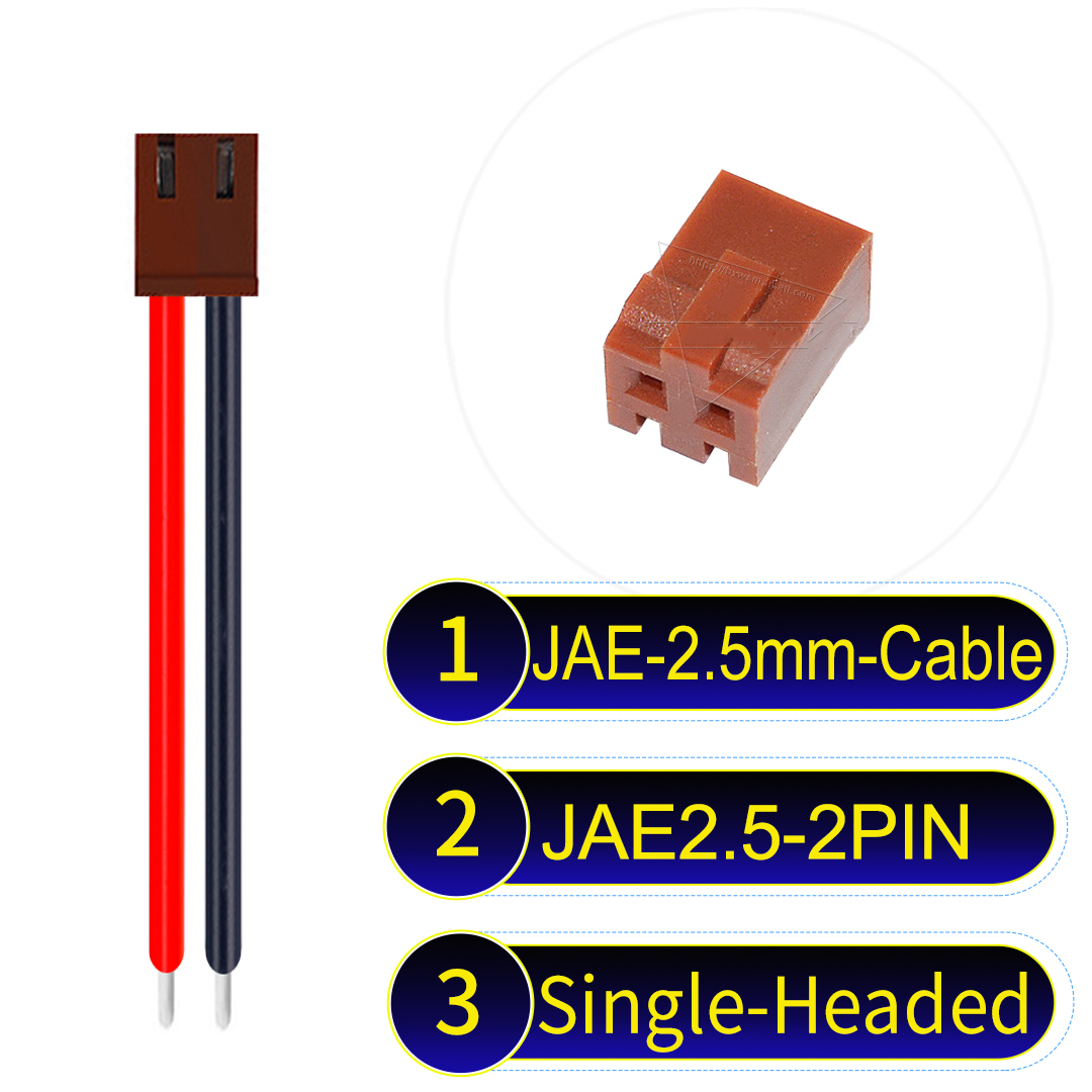 JAE 2.5mm 2-Pin Single-Headed Cable 22AWG UL1007 PVC JAE 2.5mm 2-Pin Single-Headed 22AWG PVC Cable