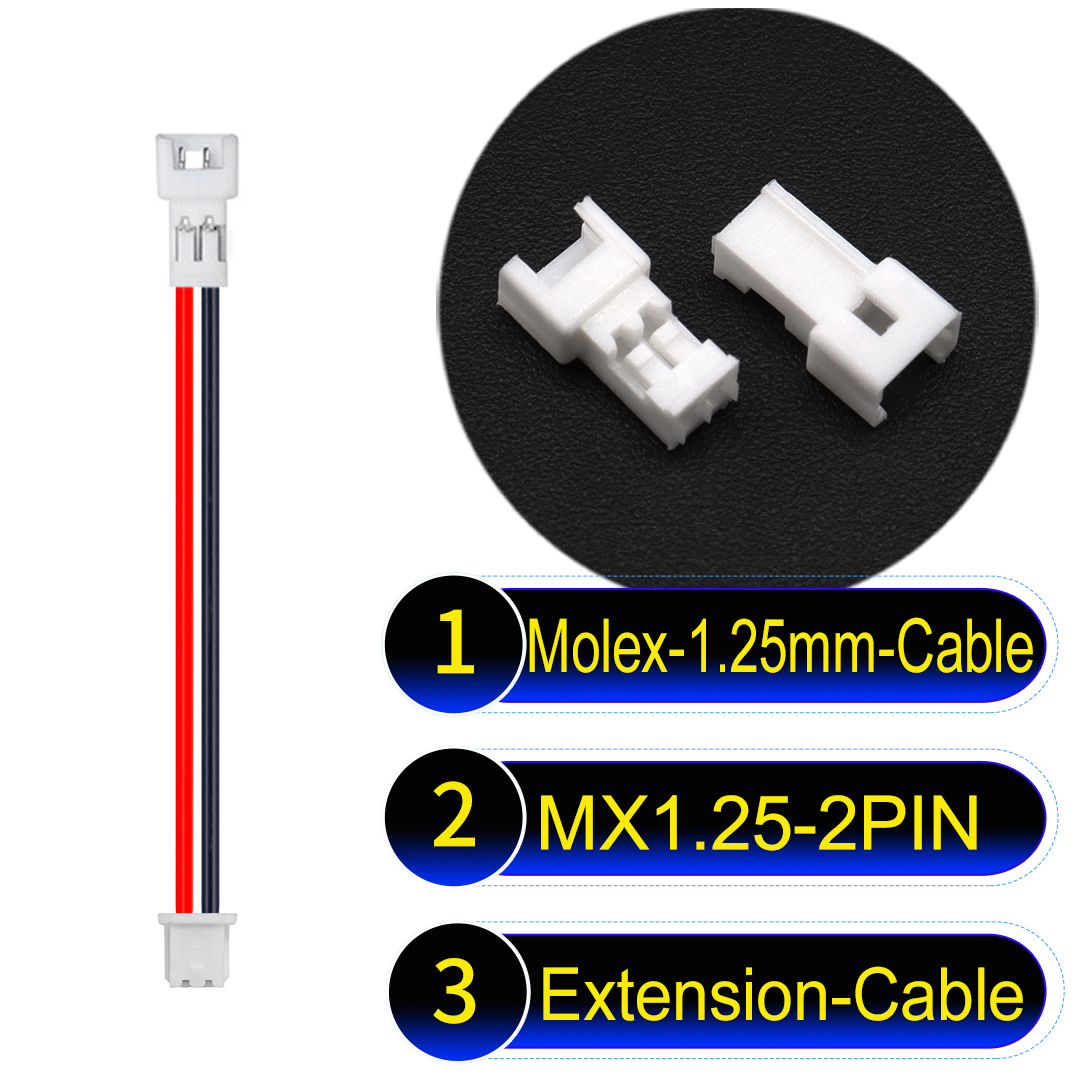 Molex MX1.25mm Picoblade 2-Pin Male Female Extension Cable 28AWG Cable Molex MX1.25mm Picoblade 2-Pin Male Female Extension Cable 28AWG UL1571 Cable