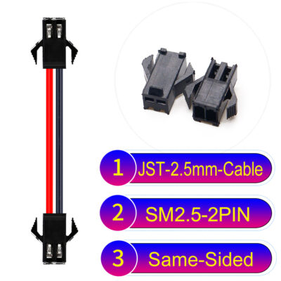 JST 2.5mm SM2.54 2Pin Male Same-Side-Head Cable