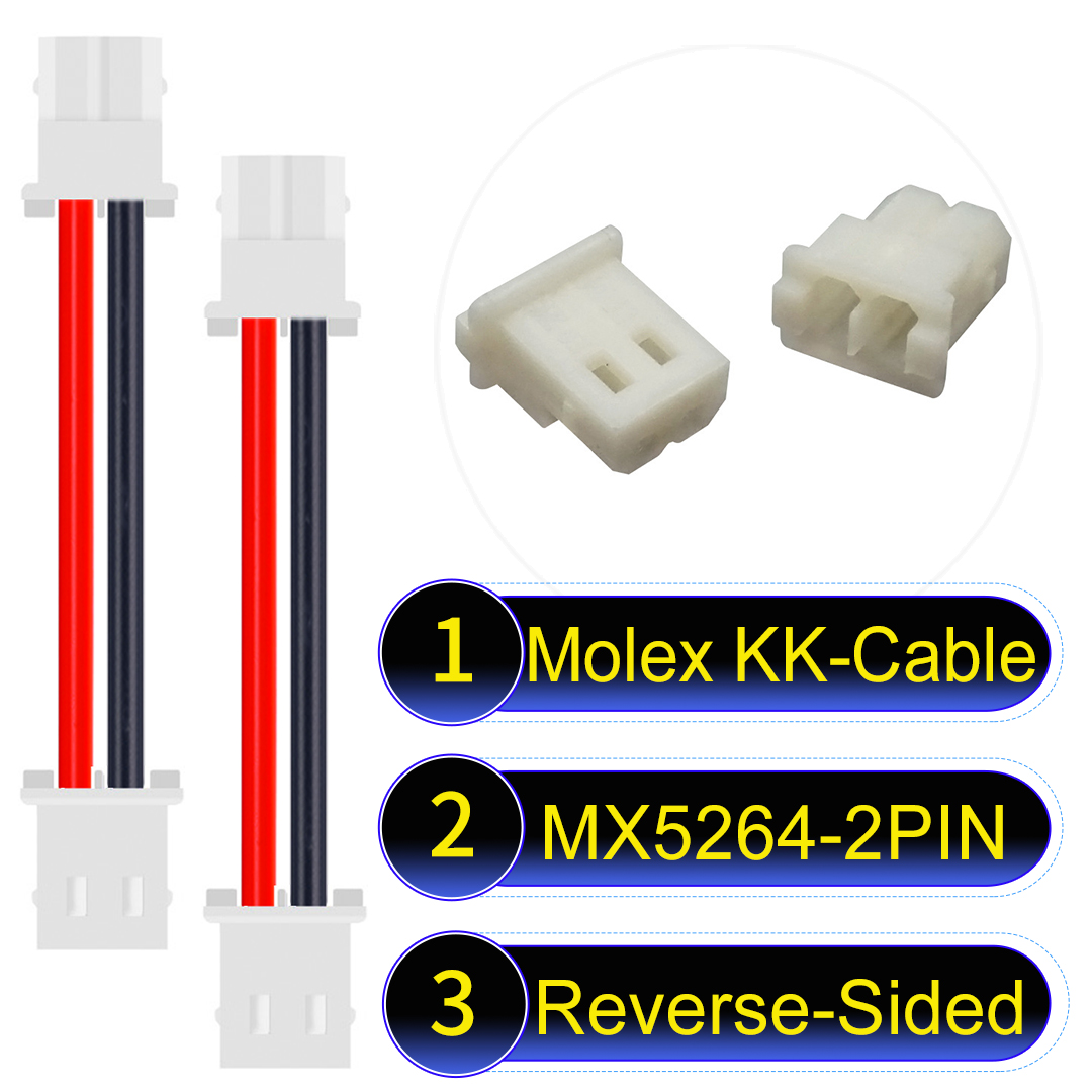 KK 254 2.54mm 2Pin Reverse-Side-Head Cable Molex KK 2.54mm MX5264 2Pin Reverse-Side-Head Cable
