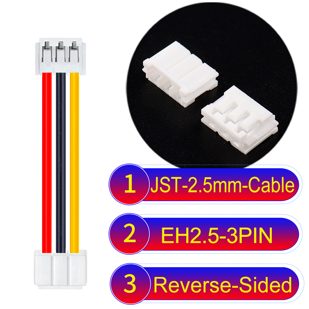 JST 2.5mm EH2.5 3-Pin Reverse-Side-Head PVC Cable JST EH2.5 3-Pin Reverse-Side-Head 2.5mm PVC Cable