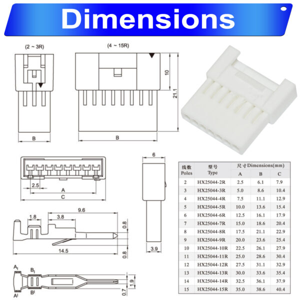 yeonho SMH250 2.54mm Female housing 2P 3P 4P 5P 6P 7P 8P 9P 10P 12P