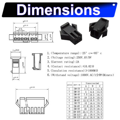 JST SMP2.5 2.5mm Female housing 2P 3P 4P 5P 6P 7P 8P 9P 10P 12P