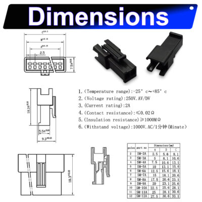JST SMR2.5 2.5mm Female housing 2P 3P 4P 5P 6P 7P 8P 9P 10P 12P