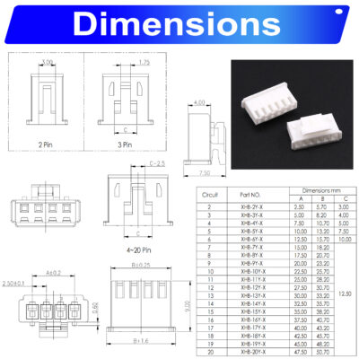 JST XHS2.5 2.5mm Male housing 2P 3P 4P 5P 6P 7P 8P 9P 10P 12P