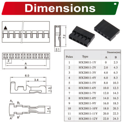 Dupon 2.0mm housing 2P 3P 4P 5P 6P 7P 8P 9P 10P 12P