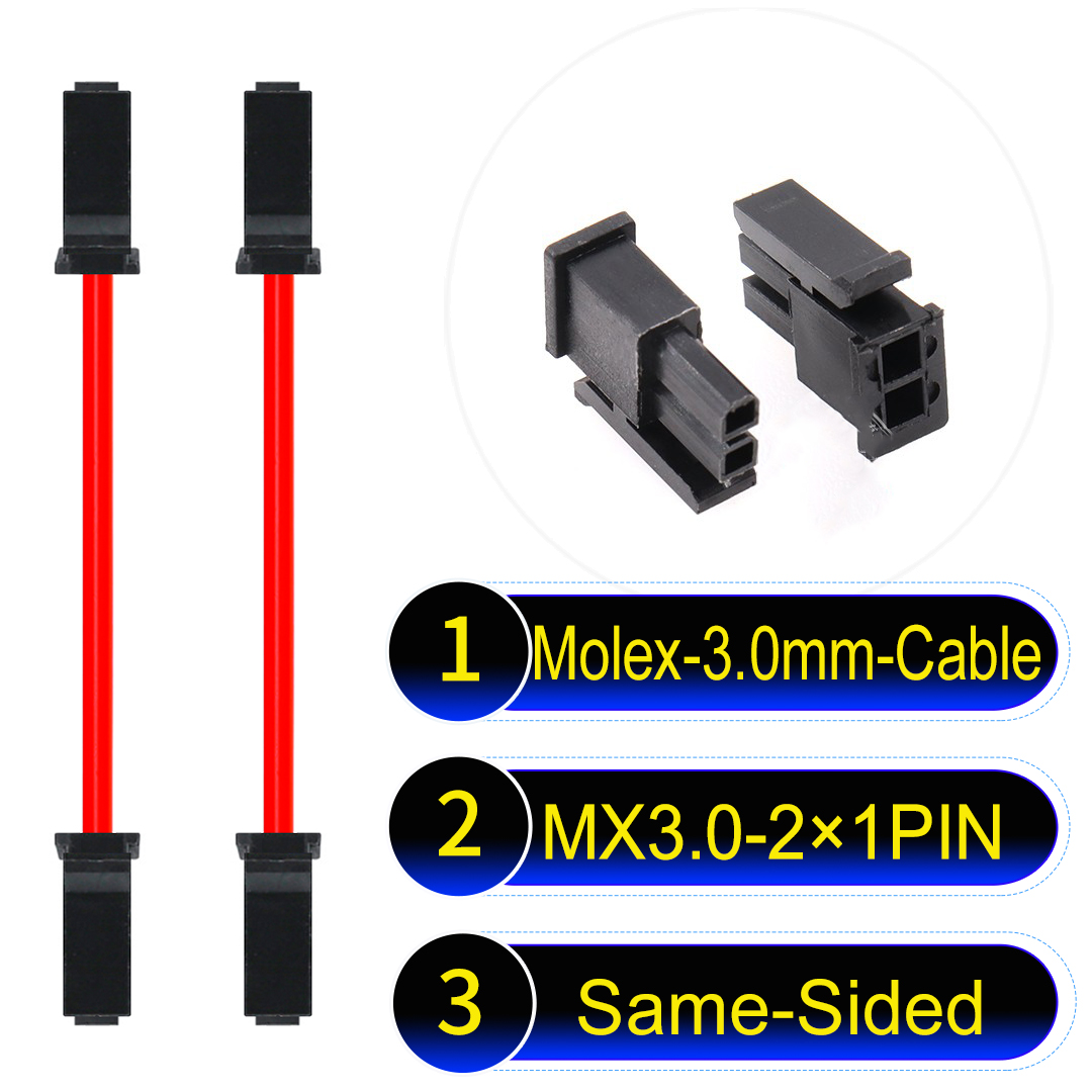 Molex MX3.0mm Dual Row 2×1Pin Male Same-Side-Head Cable Molex MX3.0mm Dual Row 2×1Pin Male Single-Headed Micro-Fit Cable