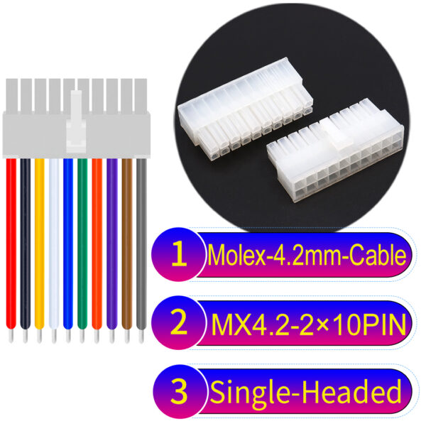 Molex MX4.2mm Dual Row 2×10Pin Mini-Fit Jr Male Single-Headed Cable