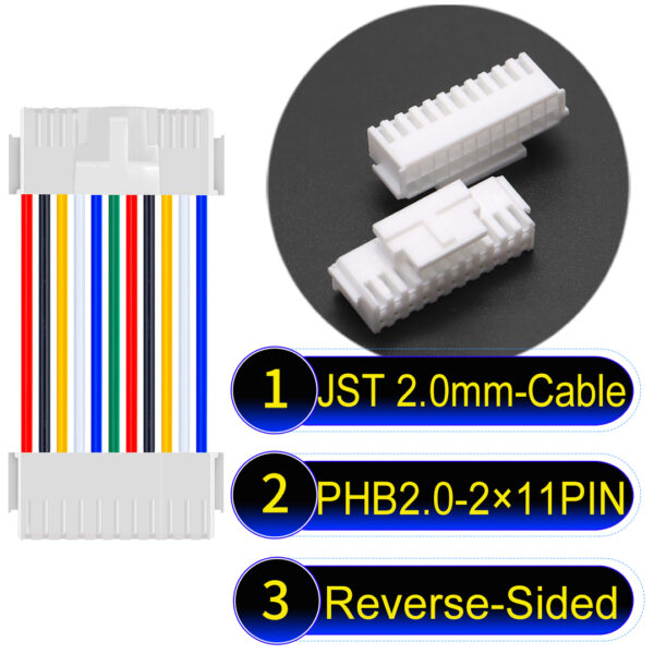 JST PHB2.0 Dual Row with Belt Lock 2×11PinReverse-Side-Headd Cable