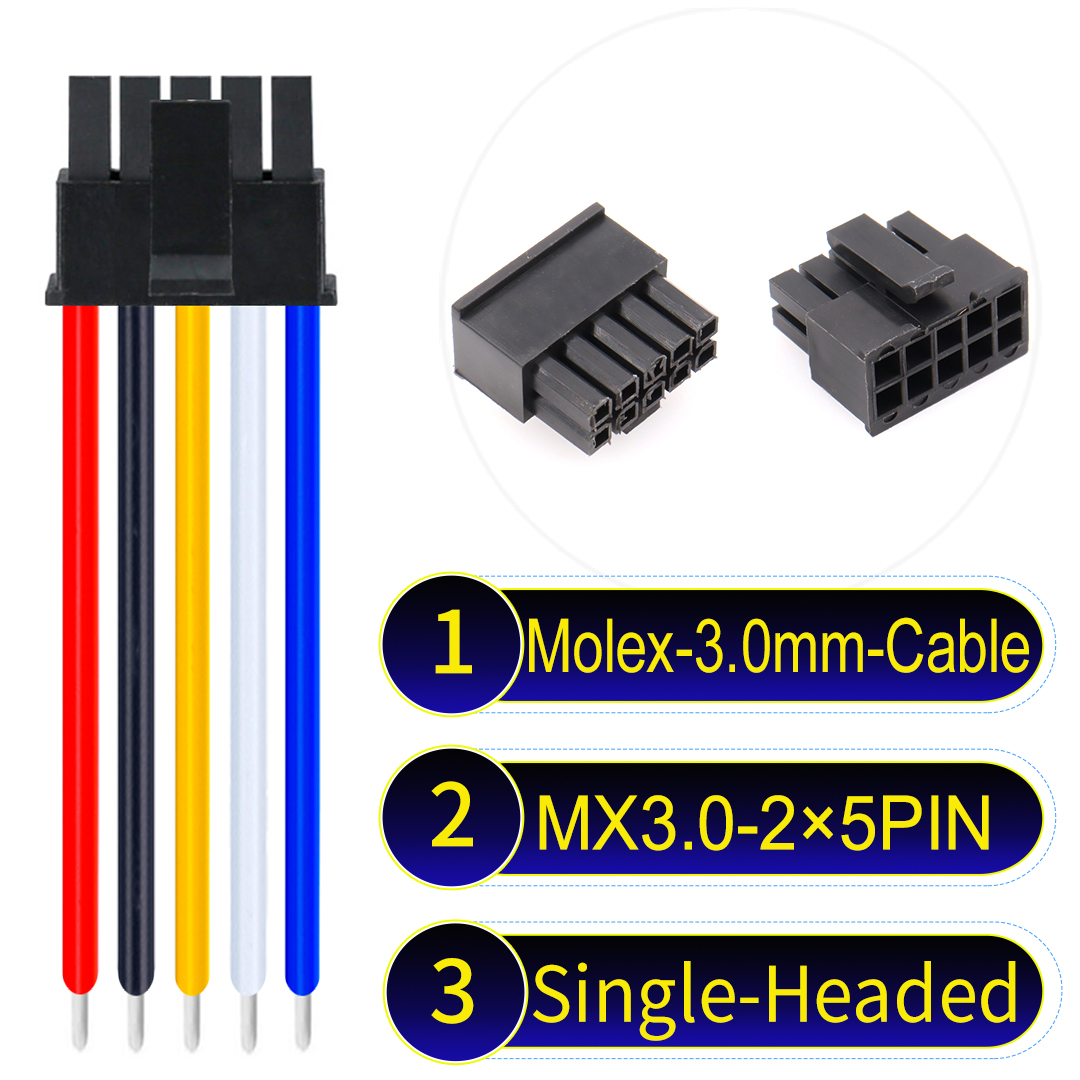 Molex MX3.0mm Dual Row 2×5Pin Male Single-Headed Cable Molex MX3.0mm Dual Row 2×5Pin Male Single-Headed Micro-Fit Cable