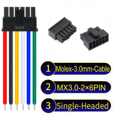 Molex MX3.0mm Dual Row 2×6Pin Male Single-Headed Micro-Fit Cable