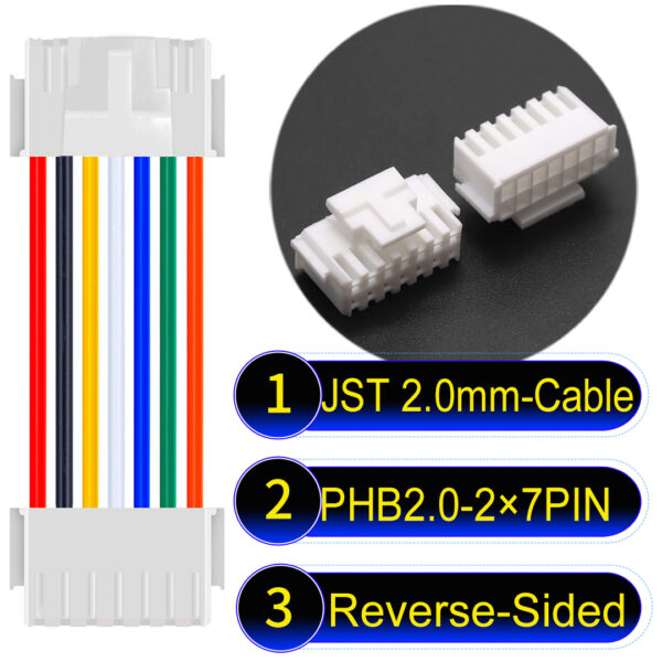 JST PHB2.0 Dual Row with Belt Lock 2×7PinReverse-Side-Headd Cable