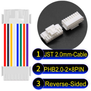 JST PHB2.0 Dual Row with Belt Lock 2×8PinReverse-Side-Headd Cable