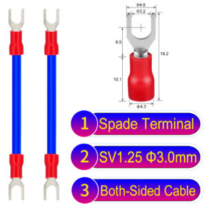 SV1.25 3mm both sided spade terminal 18AWG insulated cable Blue connector