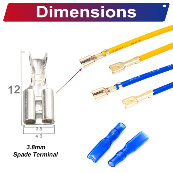 3.8mm spade connectors both sided cable Red