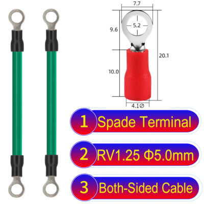 RV1.25 5mm both sided ring terminal 18AWG insulated cable Green connector