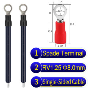 RV1.25 8mm Single-Headed ring terminal 18AWG insulated cable Black connector