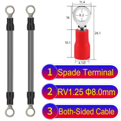 RV1.25 8mm both sided ring terminal 18AWG insulated cable Grey connector