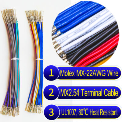 Molex 2.5mm Dupont locking pre-crimped terminal cable 22AWG PVC wire