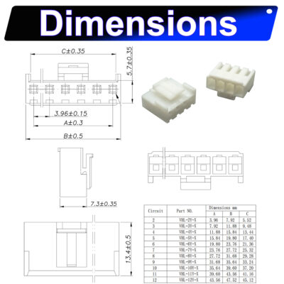 JST VHR3.96 3.96mm Male Housing 2P 3P 4P 5P 6P 7P 8P 9P 10P 12P