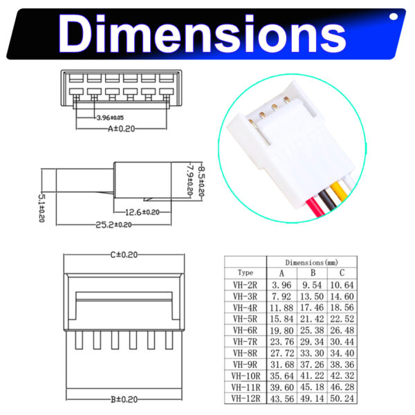 JST VHR3.96 3.96mm Female Housing 2P 3P 4P 5P 6P 7P 8P 9P 10P 12P