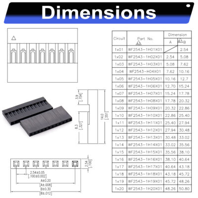 Dupont 2.54mm Female Housing 2P 3P 4P 5P 6P 7P 8P 9P 10P 12P