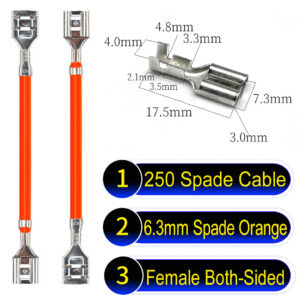 6.3mm spade terminals Cable both sided Orange