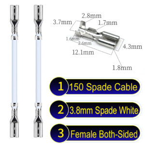 3.8mm spade connectors both sided Cable White for wiring projects