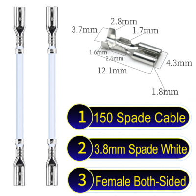 3.8mm spade connectors both sided Cable White for wiring projects