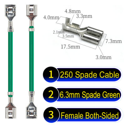 6.3mm spade terminals Cable both sided Green
