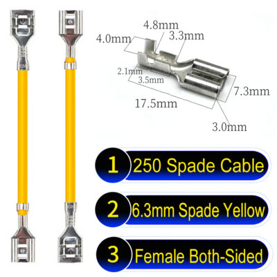 6.3mm spade terminals Cable both sided Yellow