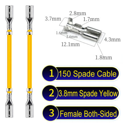 3.8mm spade connectors both sided Cable Yellow for wiring projects