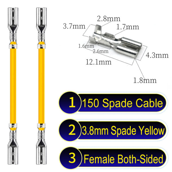 3.8mm spade connectors both sided Cable Yellow for wiring projects