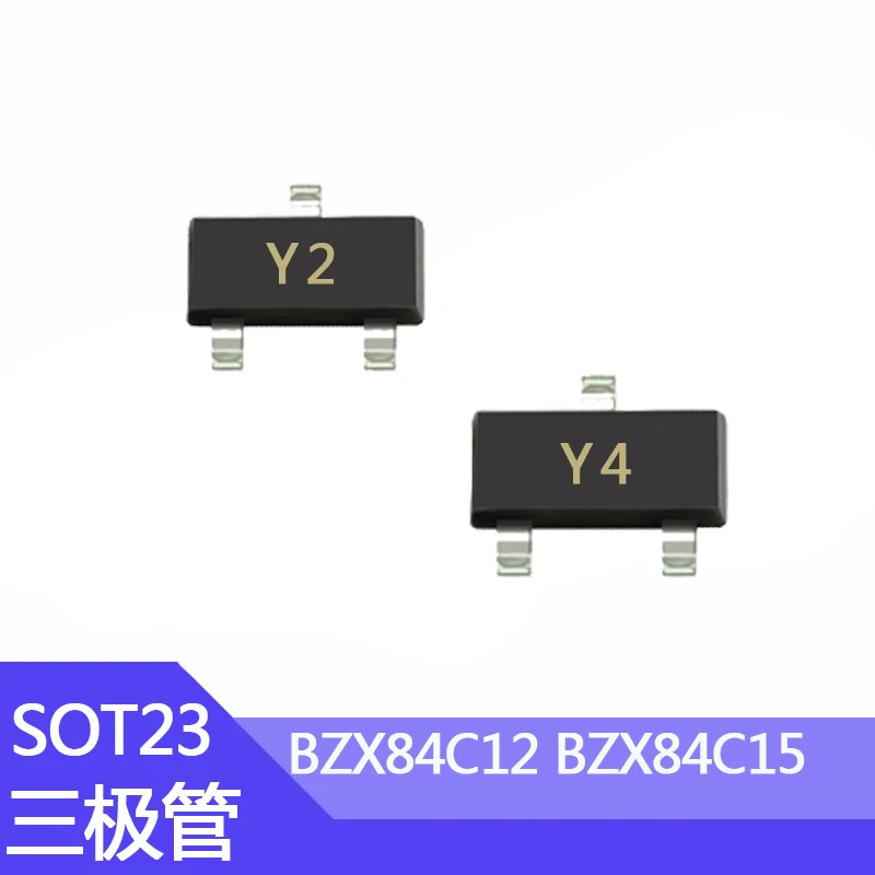 100pcs SMD BZX84C12 BZX84C15 Screen Printing Y2/Y4 Package SOT-23 Transistor 12v 15v BZX84C16 BZX84C18 BZX84C20 BZX84C22