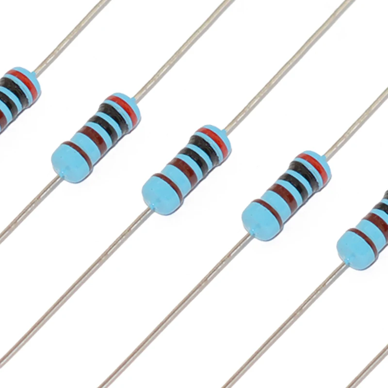 50pcs 0.5W Metal Film Resistor 4.3 4.7 5.1 43 47 51 430 470 510 R K Ohm 1% 1/2W Five-color Ring 4K3 4K7 5K1 Resistance 4R7 5R1