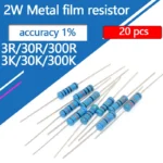 20pcs 2W Metal Film Resistor  3R 30R 300R 3K 30K 300K 3 30 300 Ohm R Kohm Accuracy 1% Five-Color Ring Resistance 0.1R-910