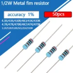 50pcs 0.5W Metal Film Resistor 4.3 4.7 5.1 43 47 51 430 470 510 R K Ohm 1% 1/2W Five-color Ring 4K3 4K7 5K1 Resistance 4R7 5R1 - Image 2