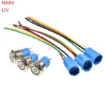 1pcs Waterproof Metal Power Push Button Switch With Led Light 12v Red Blue Green Yellow self-locking Latching on/off