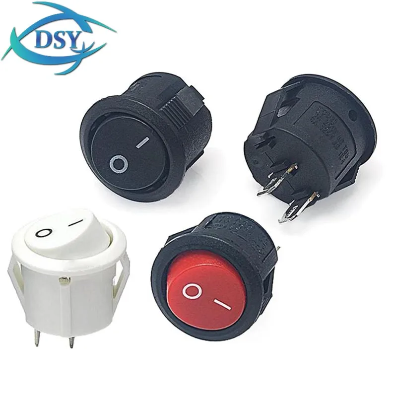 10PCS 15mm 2Pin 2 Block Push Button Switch SPST 3A 250V KCD1-105 KCD1 Snap-in On Off Round Rocker Switch Black Red White