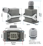 Industrial Rectangular Heavy Duty Connector HDC-HE-4/6/10/16/20/24/32/48 Core Pin 16A Waterproof Aviation Plug top and side - Image 24