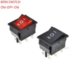 2PCS 6PIN red black Push Button with light rocker Switch ON/OFF/ON   power switches 16A/250V 20A/125V 25*31MM 25*31 6 pin