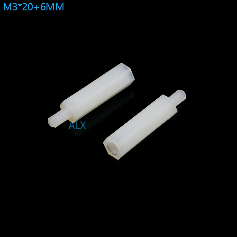 50PCS M3*20+6MM Hex head nylon Spacing Screw Threaded Pillar PCB STANDOFF SPACER M3 20+6MM Hexagonal Stud Spacer 20+6 20MM+6MM