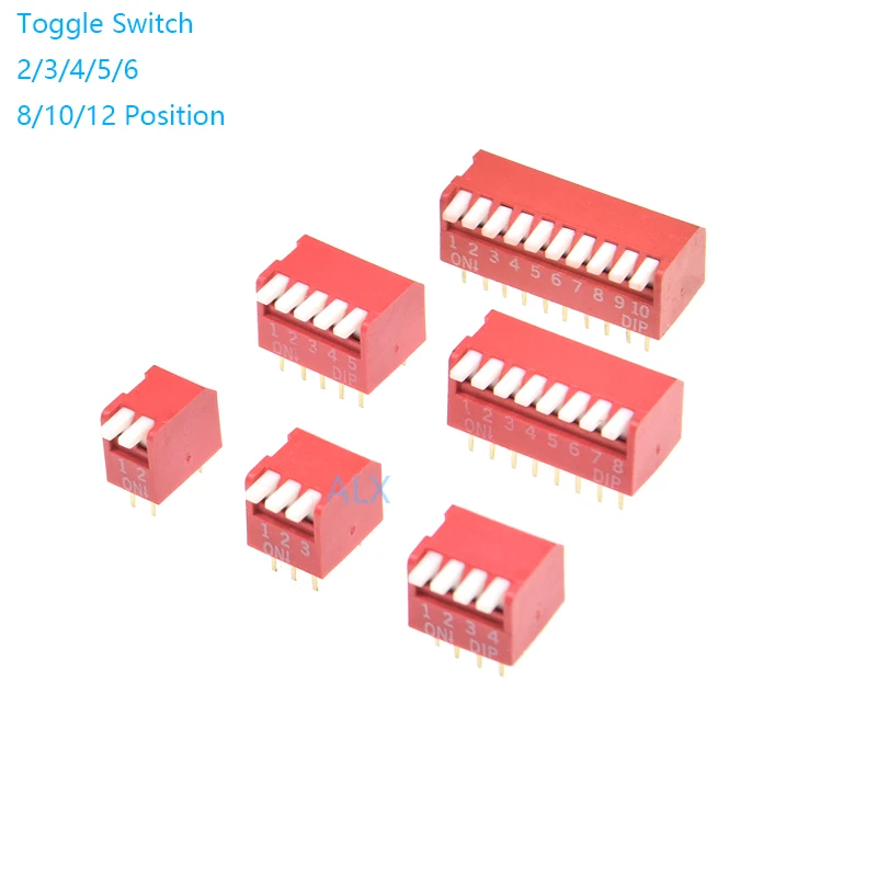 10PCS red 1/2/3/4/5/6/8/10/12 Position bits dip TOGGLE switch doule Row PITCH 2.54MM Slide Switches Right Angle