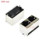 2pcs 1X2 RJ45 Shielded Network Socket With Lamp LED Crystal Head Interface Network port 8P8C Copper Shell Vertical 180 Degrees - Image 4